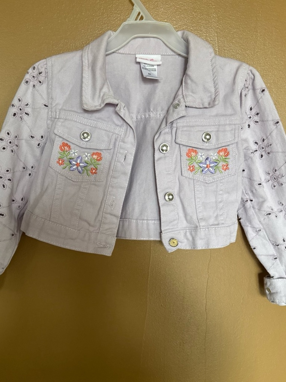Little Lass Lavender Embroidered Cropped Jean Jacket